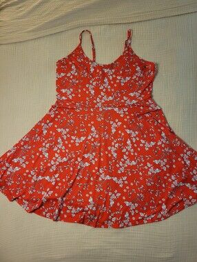 Acevog Orange Floral Dress with White Bloom Print